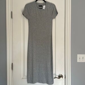 GAP Grey Ribbed Cotton Fitted Midi Dress